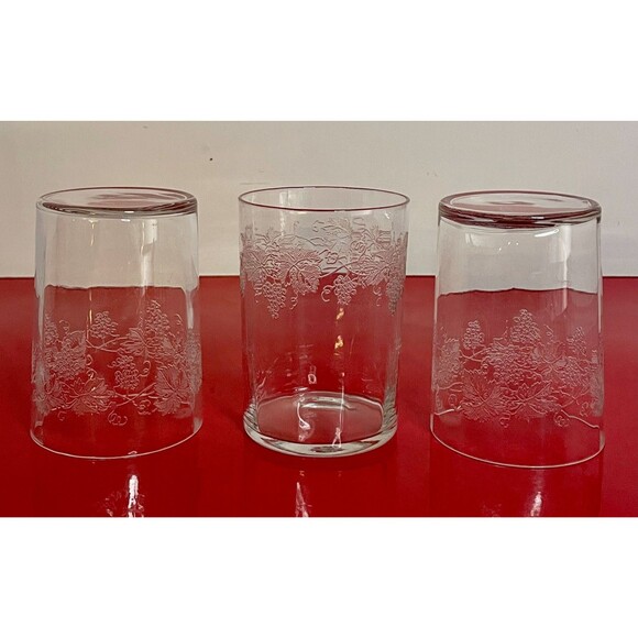 Vintage Grape Etch Tumbler (s) LOT OF 3 Vine Leaf Optic Crystal - Picture 6 of 9